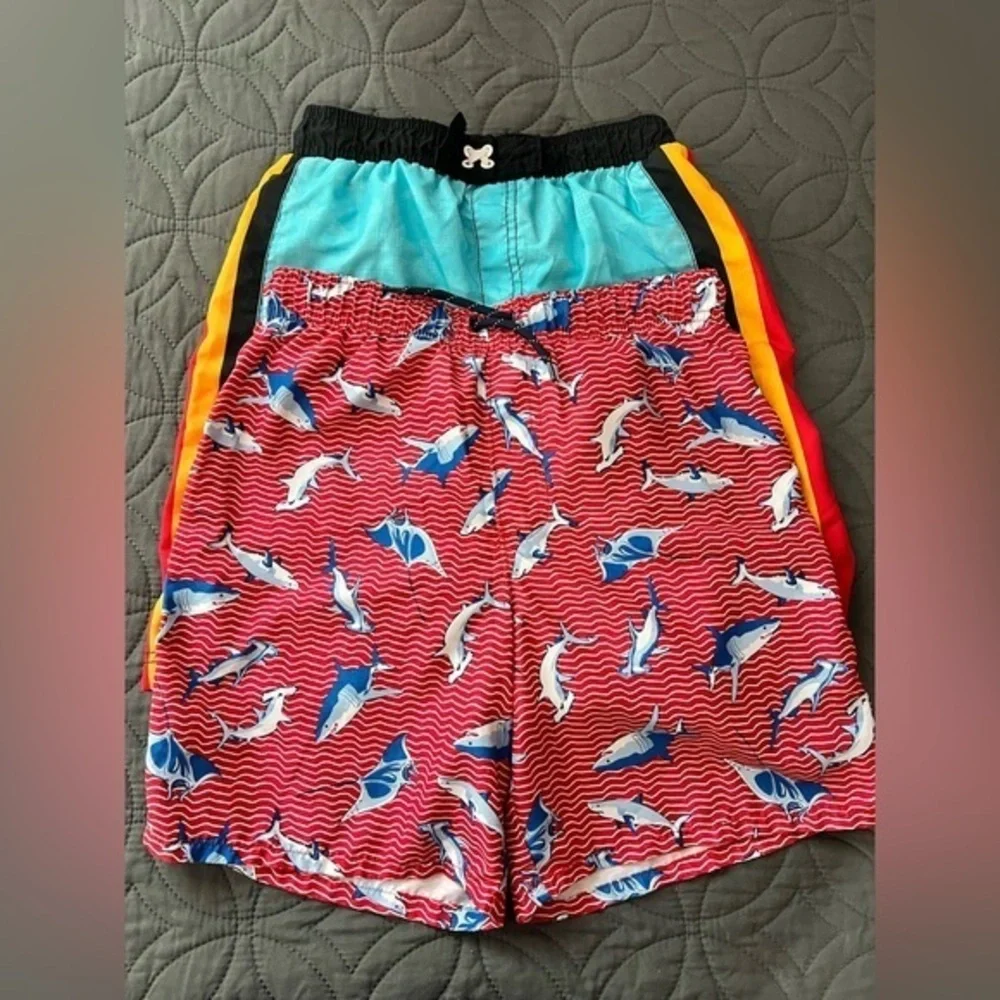 Red Shark Print Swim Shorts USED (2)